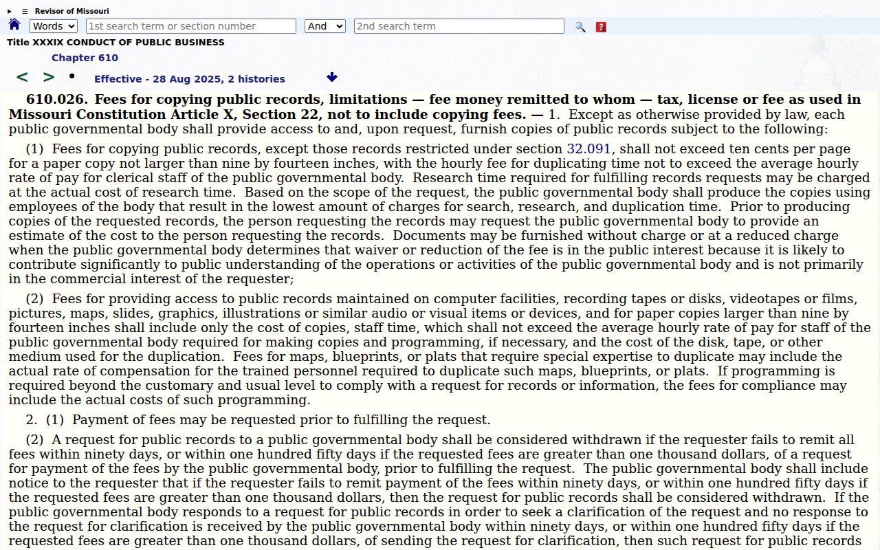 Greencastle warrant records public request fee statute